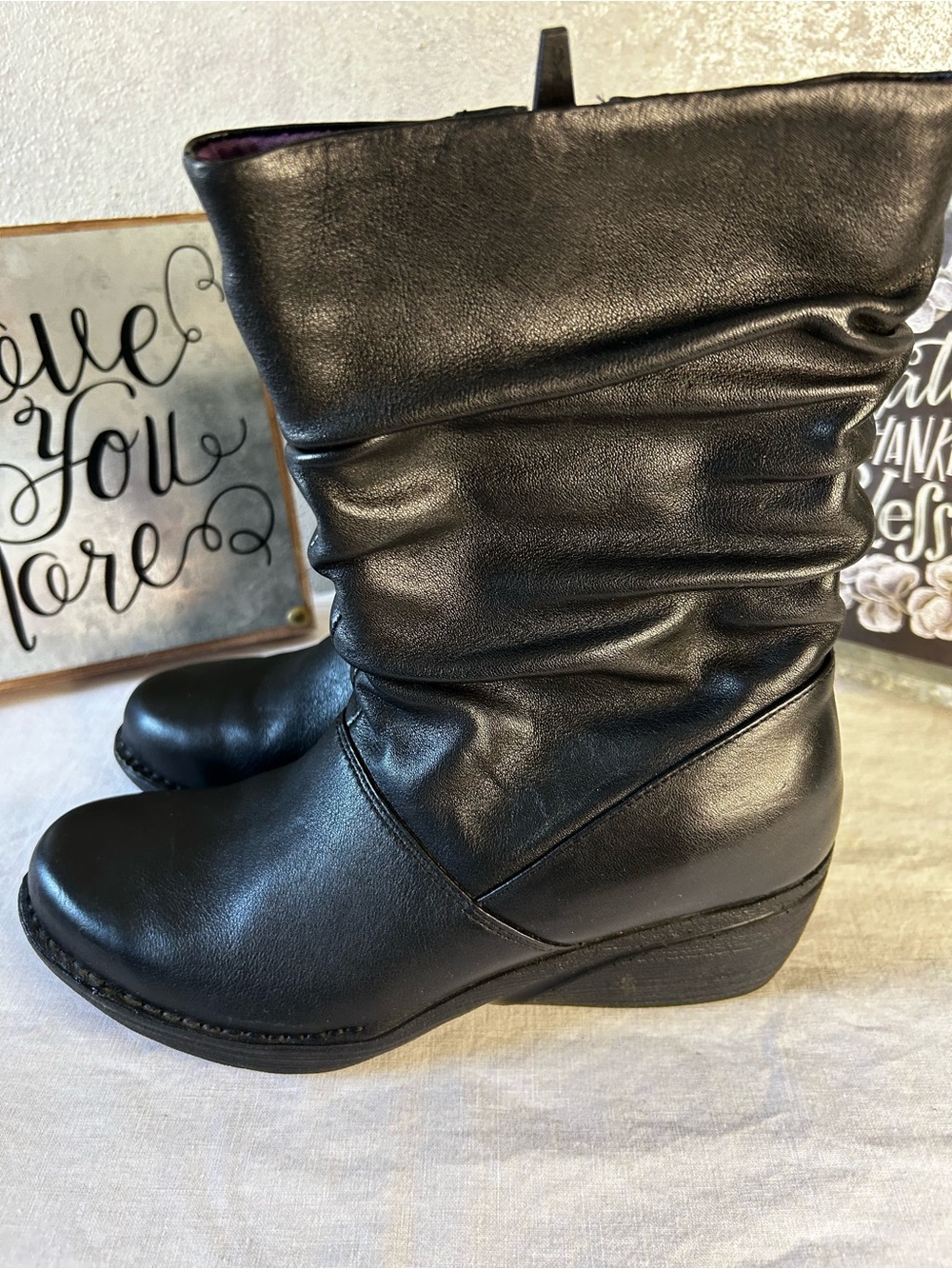 Dansko Black Mid-Calf Ruched Zip Heeled Boots - Picture 4 of 7